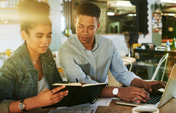 Small business owner meeting.