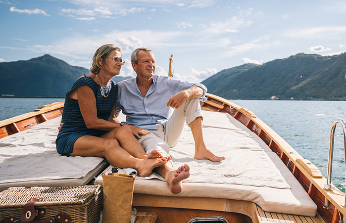 Retired couple on a boat.