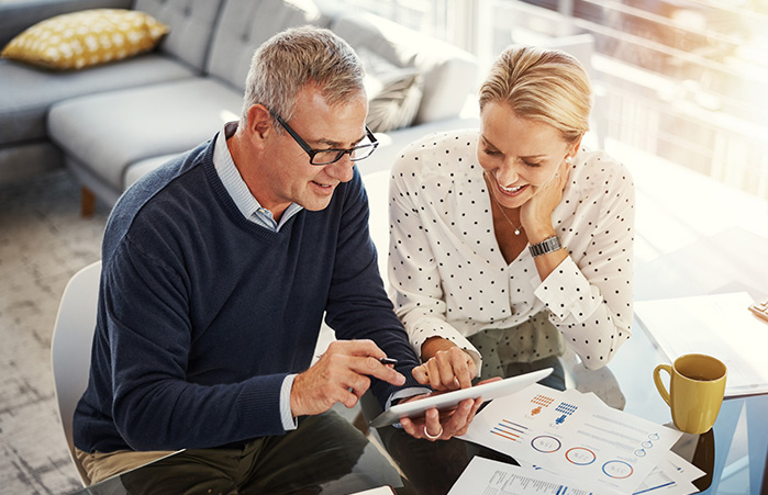 Couple doing financial planning.