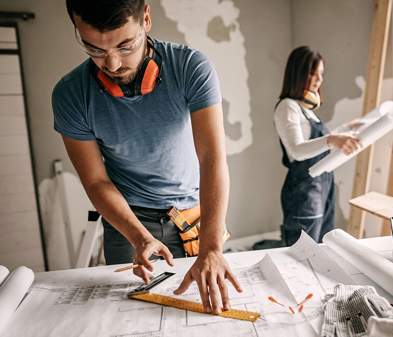 Couple remodeling home.