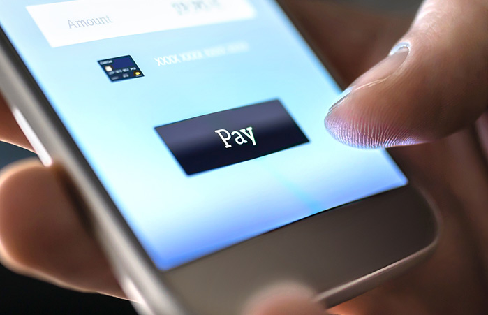 Phone with the pay button in view.